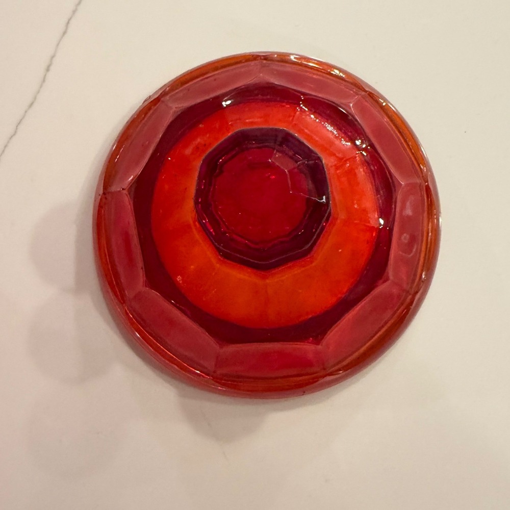 Vintage Amberina Glass Replacement Lid Red Orange Thumbprint Faceted 4.25 Inch